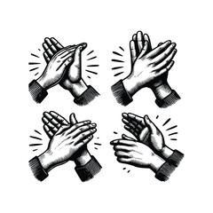 hand drawn illustration of applause clapping hands. black and white clapping hand drawing illustration