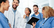 © CoetzeeRising/peopleimages.com - Doctor, nurse and celebration on tablet for healthcare results, research report success and residency achievement. Medical people with yes, fist and excited for team, motivation and digital solution