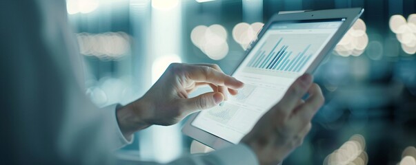 Wall Mural - financial planner using a tablet to explain investment options, documentary photography style