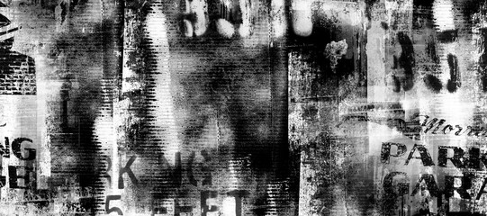 Wall Mural - Abstract grunge futuristic lettering background. Monochrome abstract grunge black and white illustration	