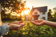 © EvgeniiasArt - Couple Receiving Keys to New Home at Sunset