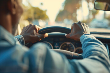 Wall Mural - Men driving cars, rear view