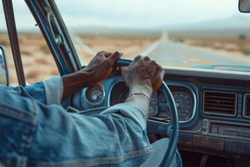 Wall Mural - Men driving cars, rear view