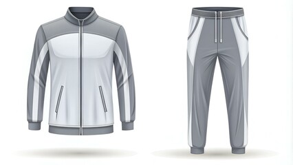 casual jersey suits (for sports, training etc.) vector illustration set / white and gray