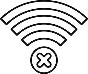 Canvas Print - Simple line icon representing lack of internet connection, showing a wifi symbol with a cross over it