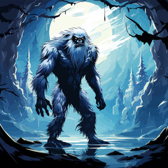 Wall Mural - Yeti is walking in the night illustration