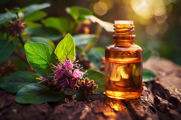 Sticker - Patchouli essential oil in a bottle. 