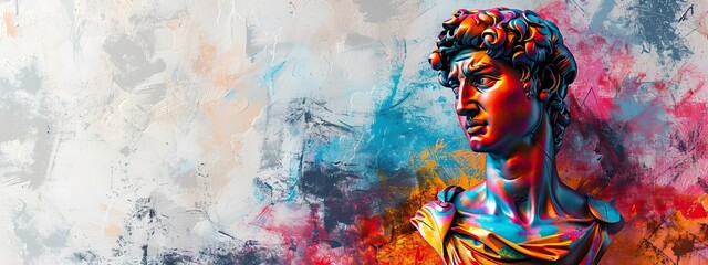 Wall Mural -  A portrait of a woman's head and shoulders featuring red and blue paint splatters