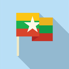 Wall Mural - Myanmar flag waving in the wind with long shadow