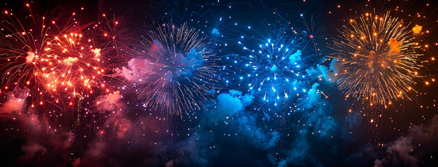 Wall Mural - Festival fireworks background and bright vibrant light in dark background 
