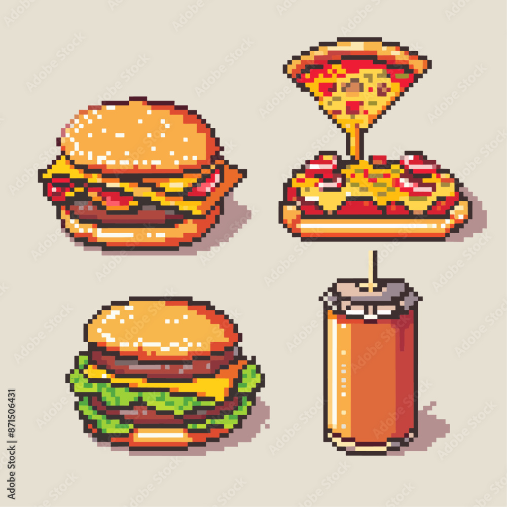 Retro Delights: A Pixel Art Set of Classic Fast Food Items for Your ...