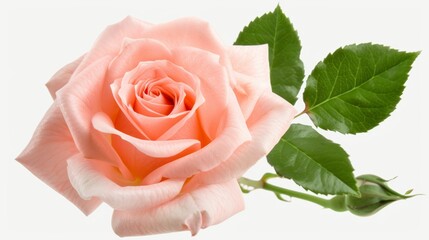 Wall Mural - cut out close-up high resolution photo of beautiful pink rose, high detail, top down view, isolated on white