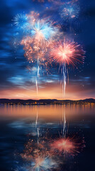 Wall Mural - fireworks in the sea