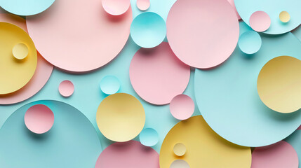 Wall Mural - abstract background with pastel color paper cut circles, flat lay


