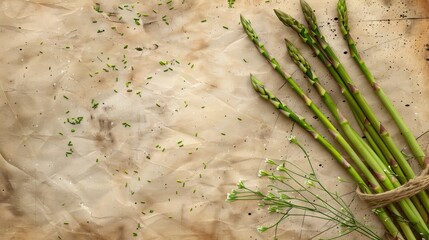 Wall Mural - Textured vintage paper with delicate green asparagus branches