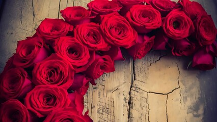 Bouquet of roses on a wooden background