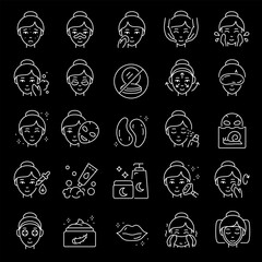 Wall Mural - facial skin care, white line icons. products and treatments for healthy, elastic skin. beauty and we