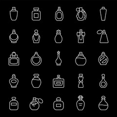 Wall Mural - perfume bottles, white line icons. various shapes of eau de toilette packaging. fashion and beauty t