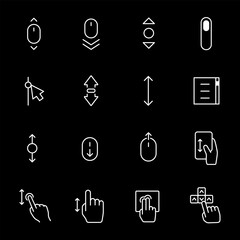 Wall Mural - scrolling, white line icons. symbols for scrolling up and down. ui and tech themes. symbols on black