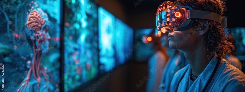 exciting educational session in which medical student studies human ...