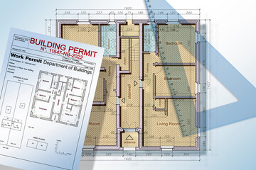 Building activity and Building Permit concept with imaginary residential building project