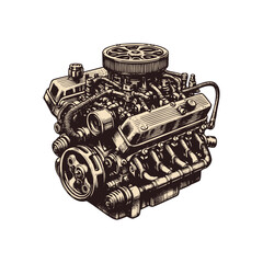 Wall Mural - Vintage engine drawing illustration, hand drawn illustration of engine