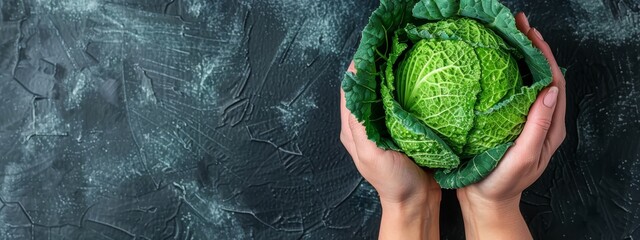 Wall Mural -  Person holds head of lettuce against chalkboard backdrop, chalk-drawn lettuce head visible behind
