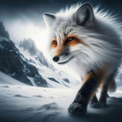 Wall Mural - a snow fox walking in the snow