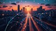© InfiniteFlow - Smart city with connecting network and internet of things digital graphics over the skyline AIG41