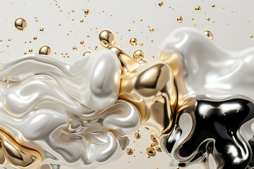 Wall Mural - 3d art abstract background from shapes and splashes in gold and champagne colors