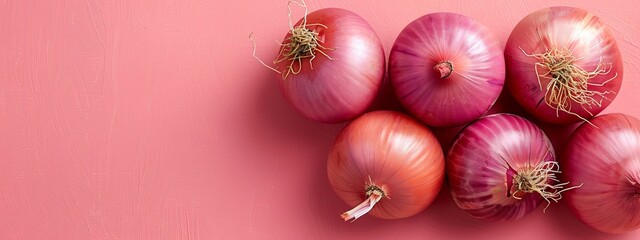 Wall Mural -  A red onion stack sits atop a pink surface Nearby, scissors rest in readiness