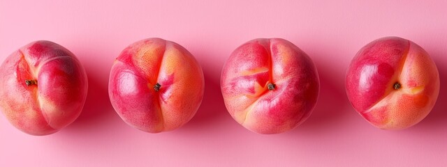 Wall Mural -  Three peaches arranged on a pink surface, touching one another
