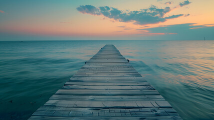 Wall Mural - A wooden pier with a pier walkway leading to the water