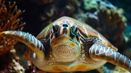 Wall Mural - closeup turtle on the coral reef