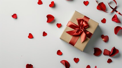 Poster - Valentine s Day gift box on white background with copy space