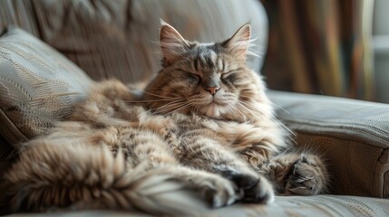 Wall Mural - Gorgeous Siberian breed cat lounges at home