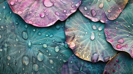 Wall Mural - Lotus leaf color changes with water drops on vintage backdrop