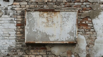 Canvas Print - Information sign on aged brick wall without content