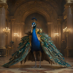 Wall Mural - a peacock standing in a hall with a chandelier