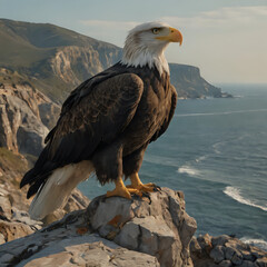 Wall Mural - a sitting on a rock overlooking the ocean and mountains