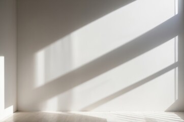 Poster - Sunlight casting shadows through window on white wall and wooden floor