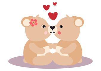 Poster - Loving and cute teddy bear couple kissing