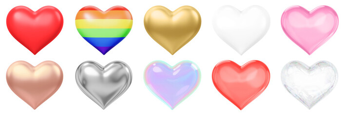 3d of colorful heart png cut out element set