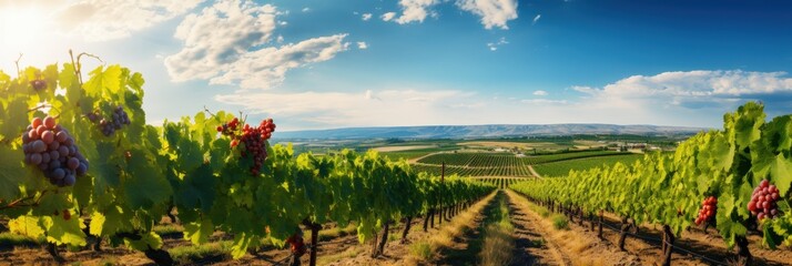 Canvas Print - Vineyard Landscape with Grapes