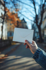 Holding an Envelope - Person with Hand Holding Envelope of Good News or Letter with Copy Space for Text