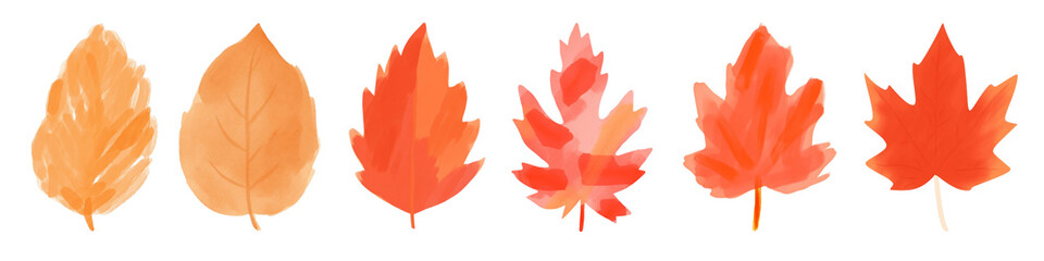 Wall Mural - Watercolor autumn leaf plant png cut out element set