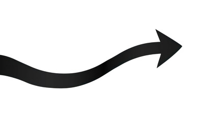 A black arrow with a wavy line pointing to the right isolated on a transparent background. PNG