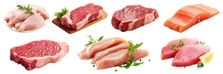 Poster - PNG raw meats protien  cut out element set