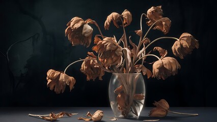 Wall Mural - Dry flowers in a vase on a dark background