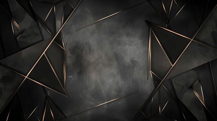 A black and gold abstract background with triangles